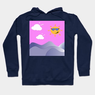 Morning cartoon landscape. Sun, cloud sky illustration Hoodie